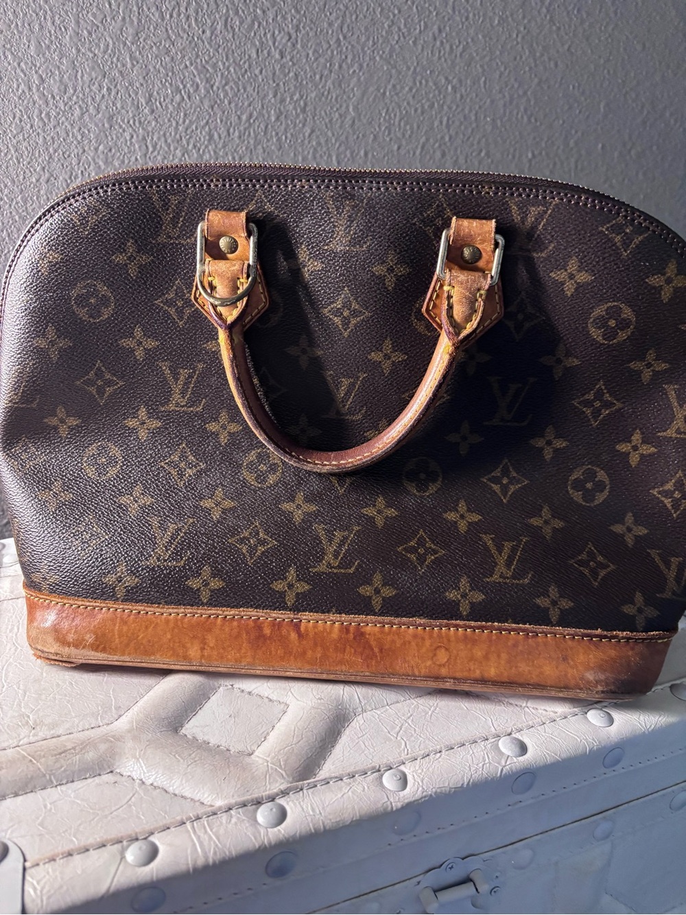 Louis Vuitton Brown Monogram Satchel with Tan Leather Trim